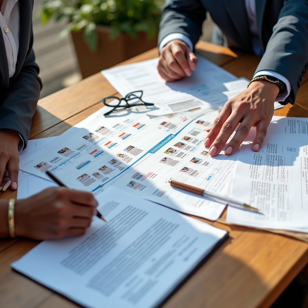 Documents de planification de succession avec timeline et organigrammes familiaux