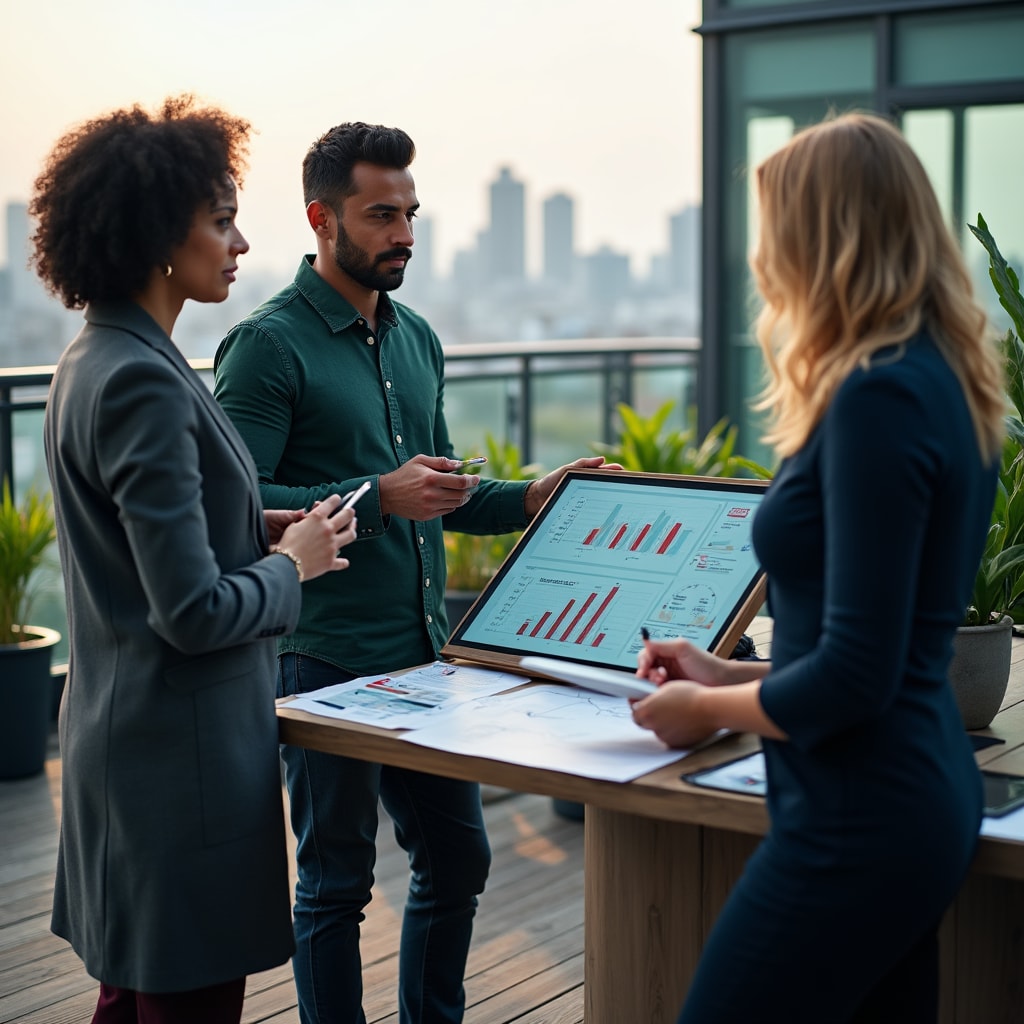 Équipe de consultants collaborant sur un projet de transmission d'entreprise